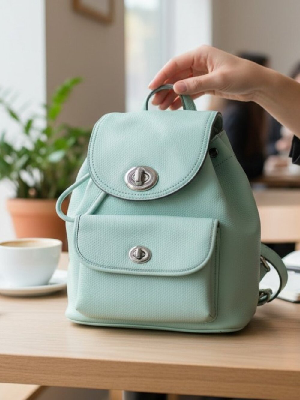 Coach Mini Turnlock Rucksack Mint Seafoam Green Leather Backpack